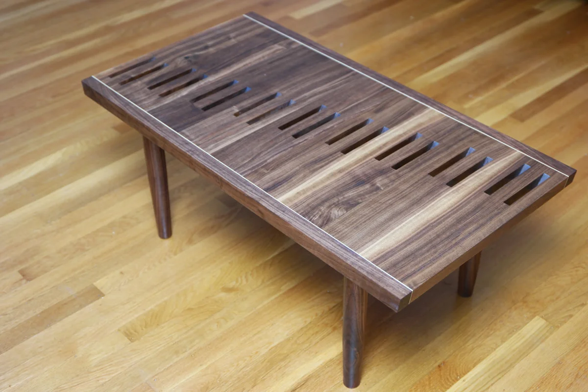 Piano Keys Table in walnut and white oak
